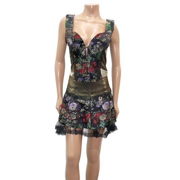 Stunning Lolita Asian Ornate 2-Piece Bustier Mini Skirt Set Size S - Picture 1 of 5
